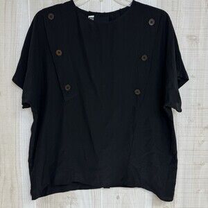 VTG 80’s Silk Blouse Black Women’s Cap Sleeve Crop Minimalist Sz 16